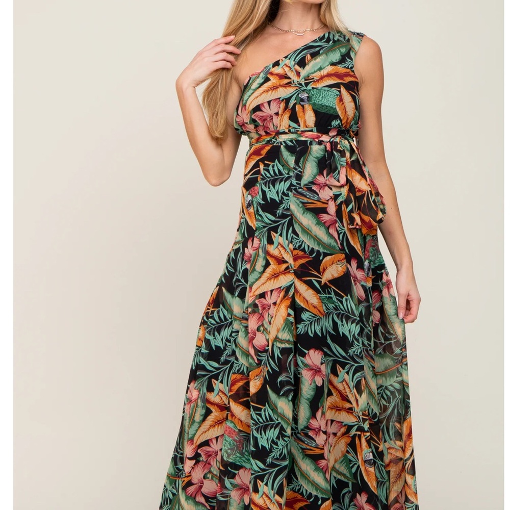 Tropical One-Shoulder Maxi Dress